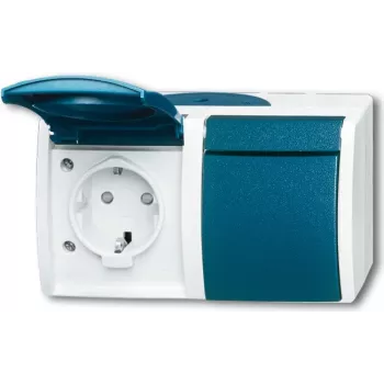 BUSCH JAEGER 20/2 EBW-53 - CEE 7/3 - 2P+E - modrá - biela - IP44 - 250 V - 16 A