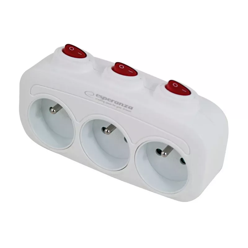 Esperanza ELK307W elektrický rozdeľovač, 3 zásuvky s vypínačom, biely