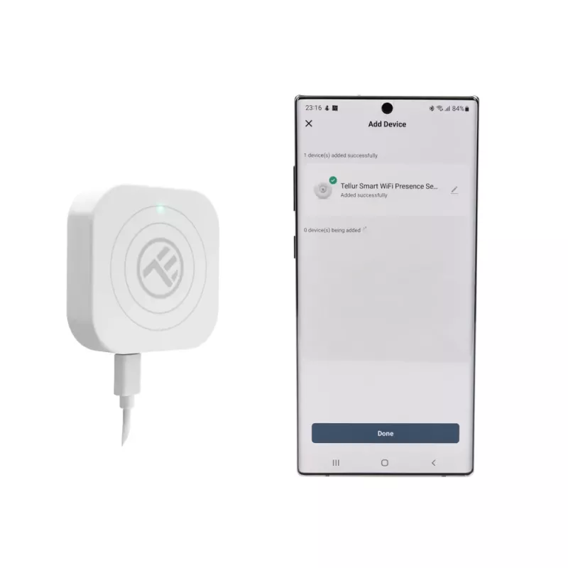 Senzor prítomnosti Tellur TLL331552 WiFi biely — bezdrôtový detektor prítomnosti, biely