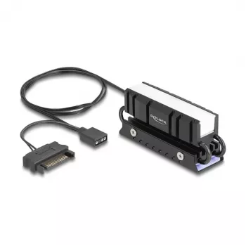 Chladič DELOCK 18460 pre M.2 SSD 2280 — hliník/meď, RGB 5V, čierny