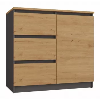 Komoda Top e Shop Topeshop 1D3S ANT/ART BA KPL — antracitová a dub, 3 zásuvky, korpus z drevotriesky