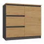Komoda Top e Shop Topeshop 1D3S ANT/ART BA KPL — antracitová a dub, 3 zásuvky, korpus z drevotriesky