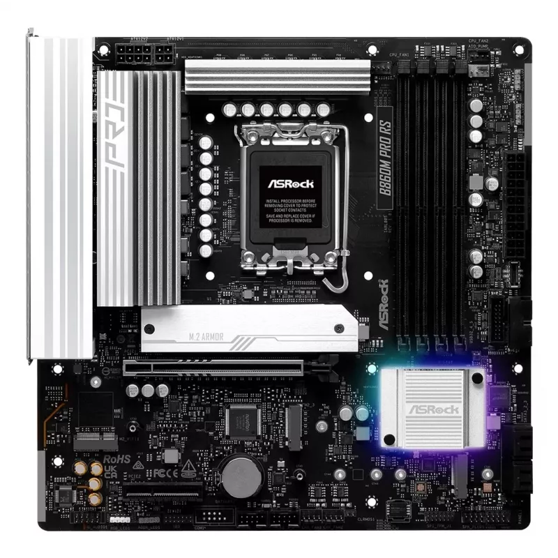 Základná doska ASROCK B860M Pro RS — Intel B860, LGA 1851, micro ATX, DDR5, 4× DIMM, 2.5Gb LAN, 1×PCIe5 x16