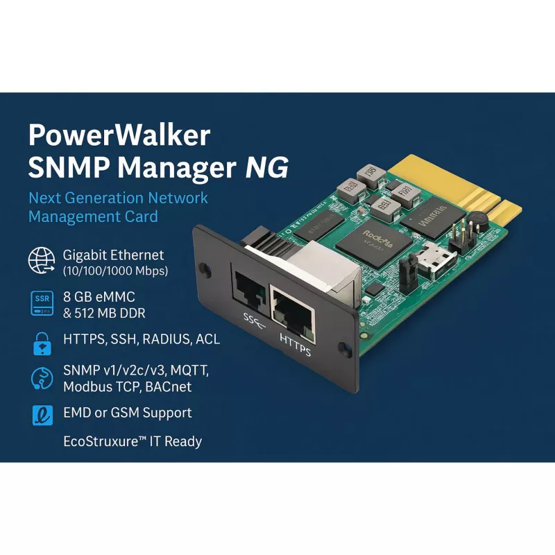 Sieťový SNMP manažér PowerWalker Bluewalker 10131023 — centralizovaná správa UPS cez SNMP