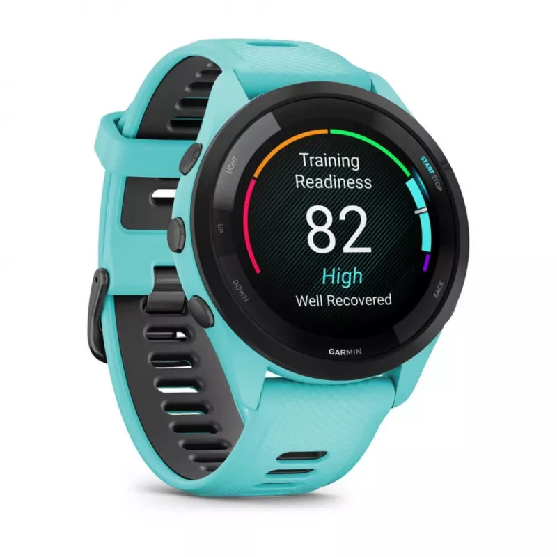 Garmin Forerunner 265 3,3 cm (1,3 palca) AMOLED 46 mm digitálne 416 x 416 pixelov dotyková obrazovka čierna, modrá Wi-Fi GPS (satelit)