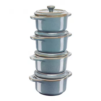 Staub Mini Cocotte Okrúhly, 4 ks - 200ml, Antická Tyrkysová