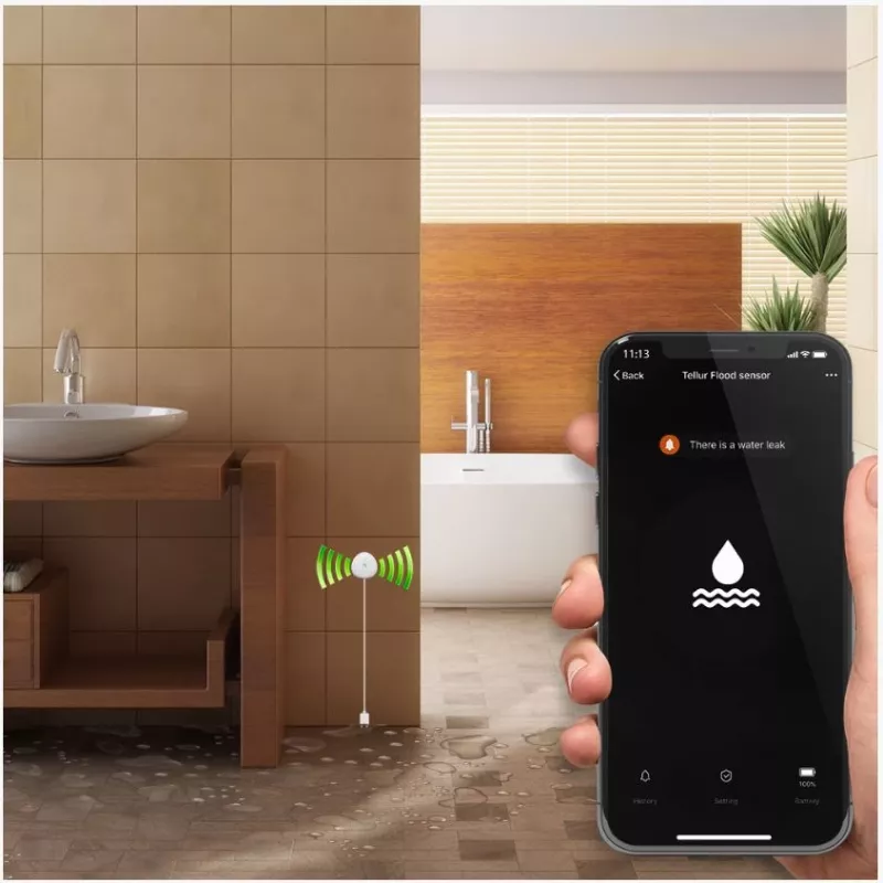 Senzor zaplavenia Tellur WiFi AAA biely – bezdrôtový detektor vody, na batérie (AAA)