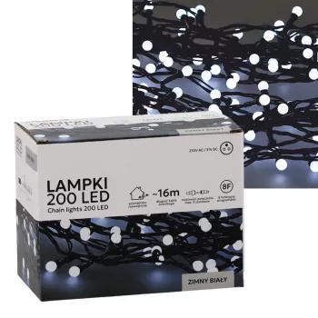 LED svetelná reťaz Extralink 200 žiaroviek studená biela, priemer 3+ mm, dĺžka 16 m