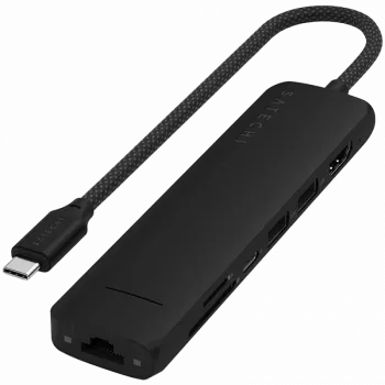 Satechi 7-in-1 USB-C slim multiport adaptér Ethernet (USB-C PD, 2x USB-A, HDMI 4K, Ethernet, čítačka kariet micro/SD) (čierna)