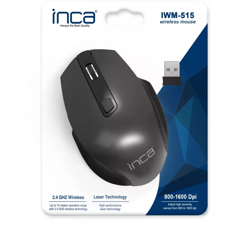 Cian Technology GmbH INCA myš IWM-515 bezdrôtová laserová 800/1600 DPI čierna retail - myš - 1 600 dpi