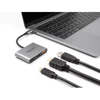 DeLOCK 61071 video kábel adaptér 0,1 m USB Type-C USB Type-C USB Type-A HDMI sivý