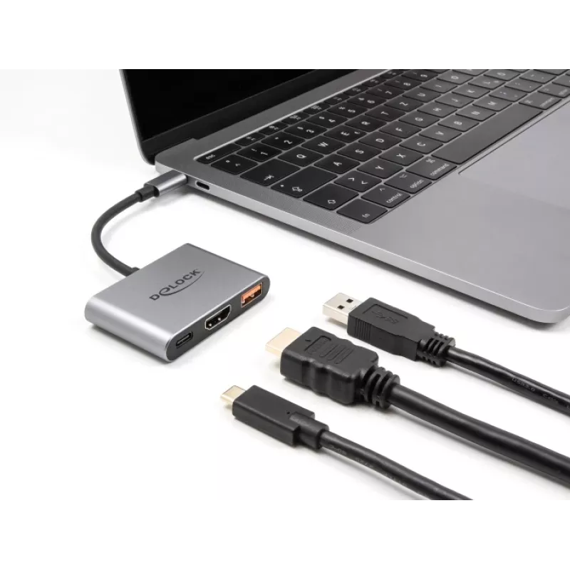 DeLOCK 61071 video kábel adaptér 0,1 m USB Type-C USB Type-C USB Type-A HDMI sivý