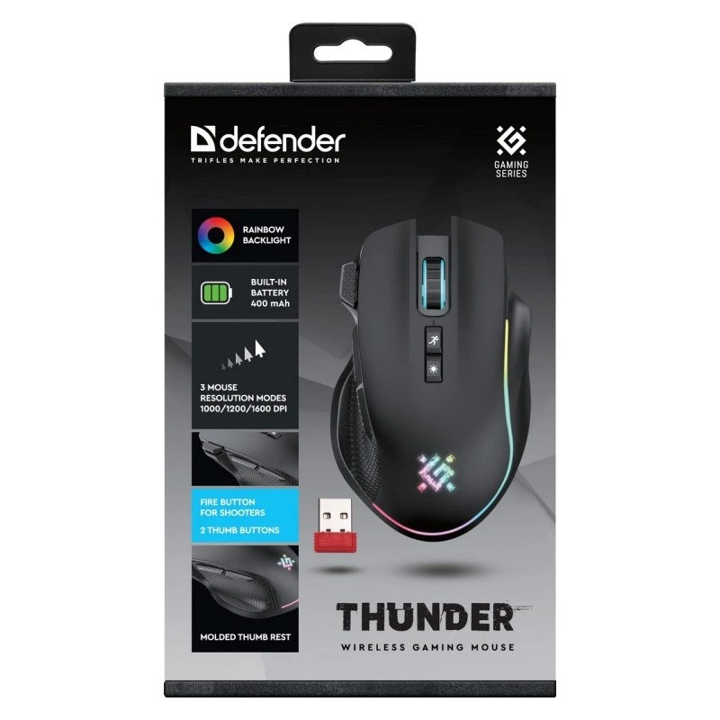 MYŠ DEFENDER GM-213 THUNDER RF 1600dpi 8P ČIERNA