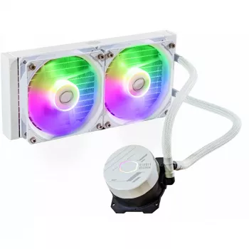 Sada kvapalinového chladenia Cooler Master MasterLiquid 240L Core ARGB biela — 240-mm radiátor, 120-mm ventilátor, podporuje LGA1700/AM5/AM4 a staršie sockety