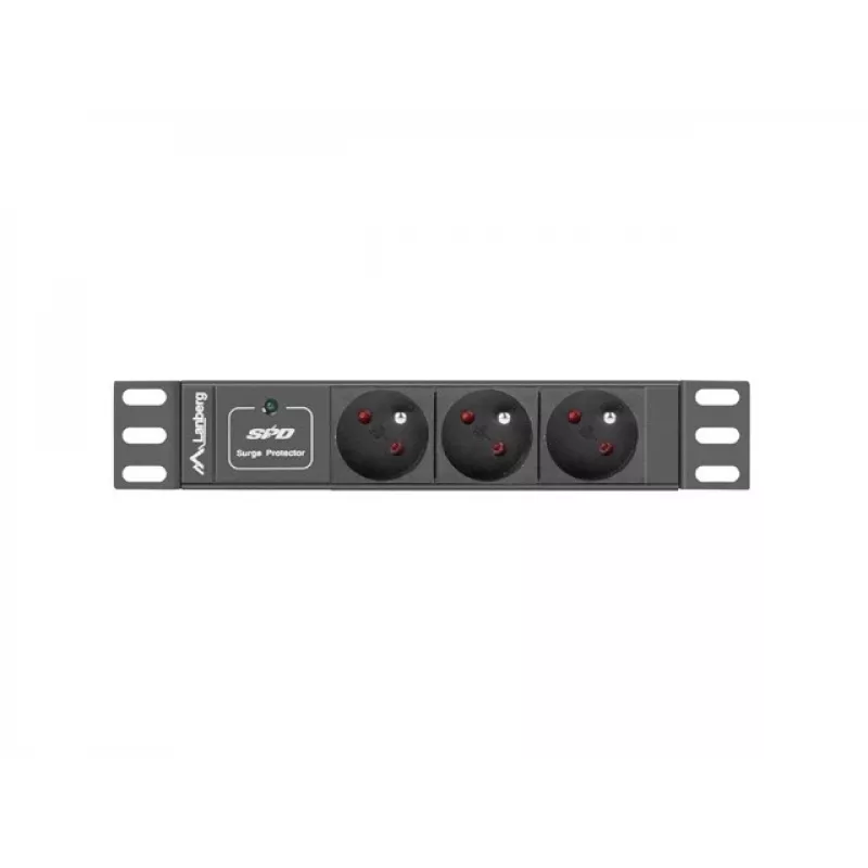 Predlžovacia zásuvka LANBERG PDU-03E-0200-BK — 1HE, 3x Type-E zásuvky, 220–250 V, 16 A, 2 m kábel, čierna