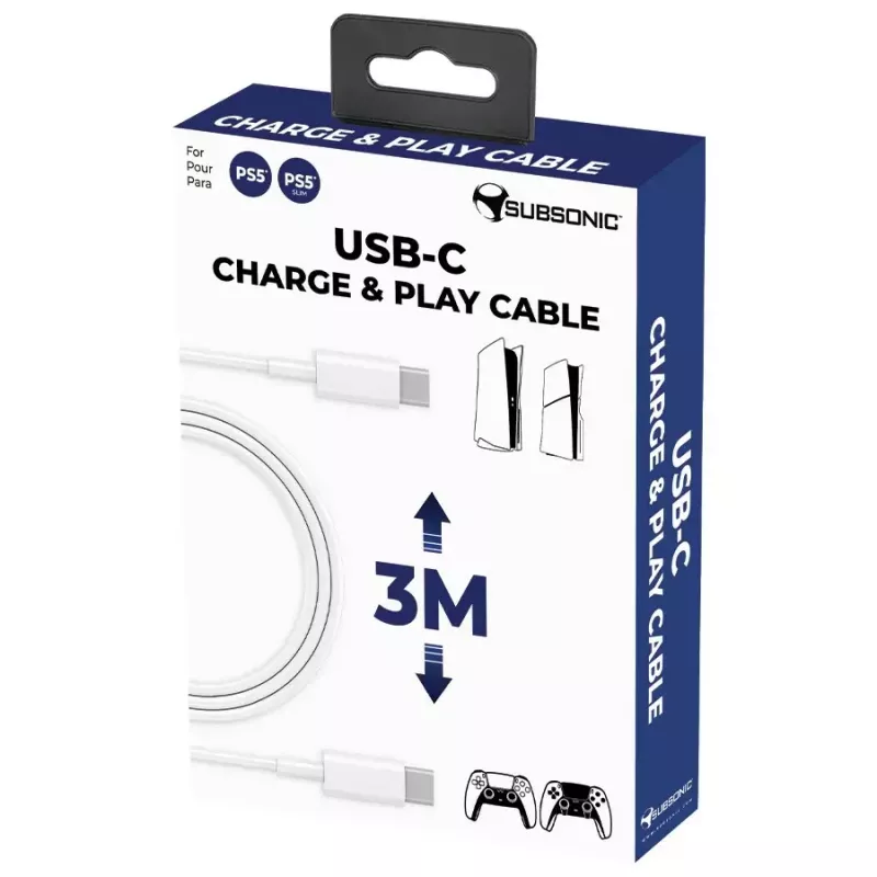USB-C nabíjací a hrací kábel SUBSONIC SA5634 pre PS5 – káblové nabíjanie a dátové pripojenie