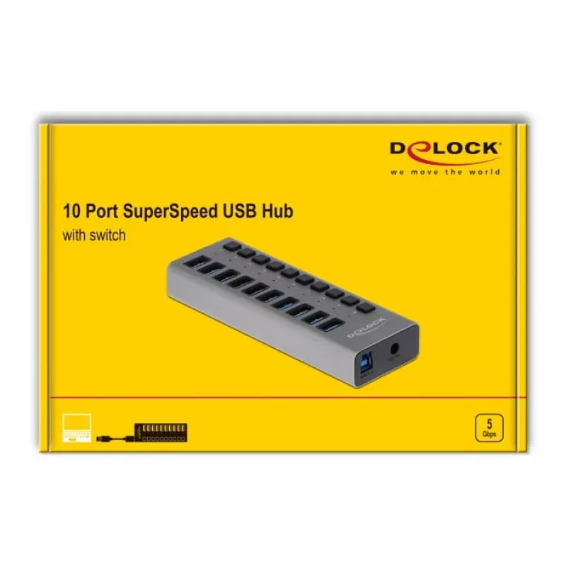 DeLOCK externý 5 Gbps USB hub s 10 portami + prepínač