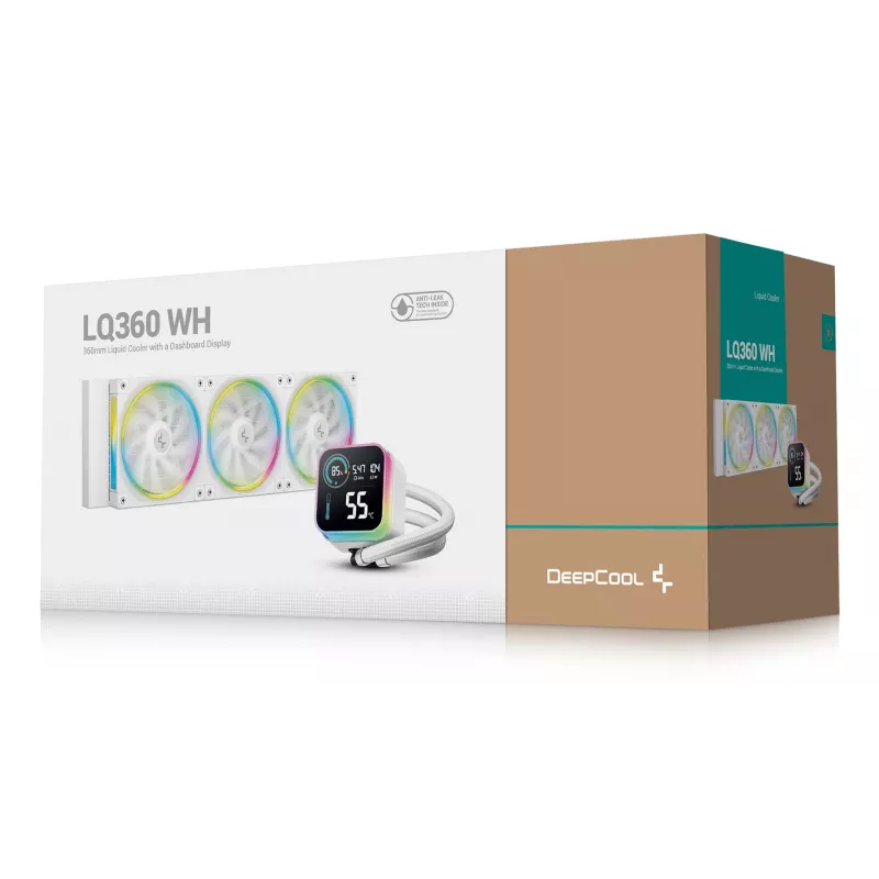 Kvapalinový chladič DeepCool LQ360 White, 360 mm radiátor, RGB ventilátory