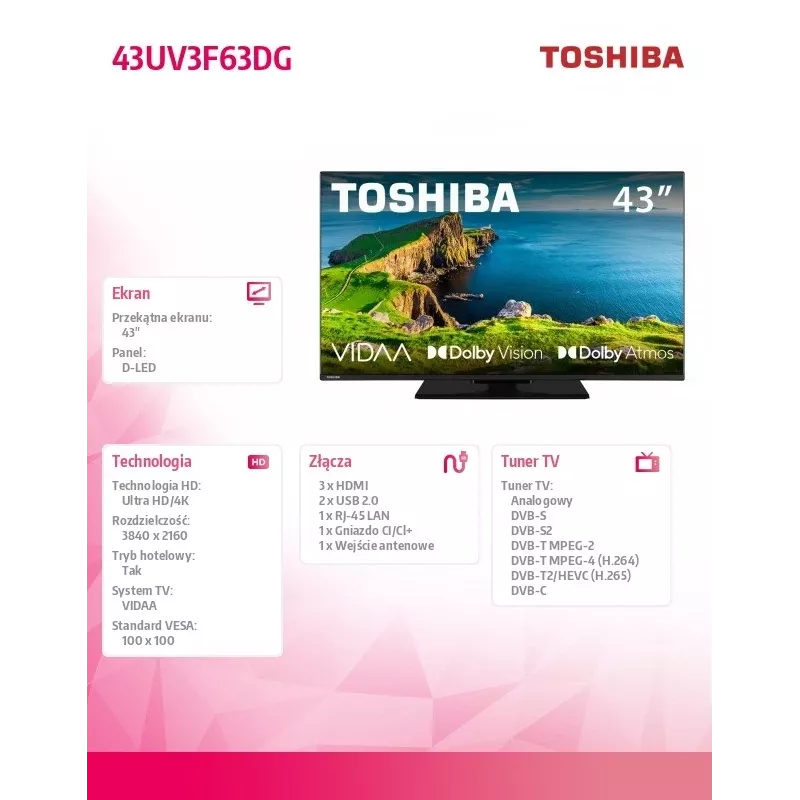 TV LED 43UV3F63DG 43 palcov LED displej 4K rozlíšenie
