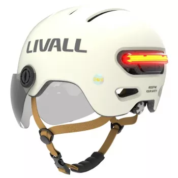 Ochranná prilba Livall L23 biela 58–62 cm s integrovanými LED svetlami a SOS funkciou, s ochranným štítom