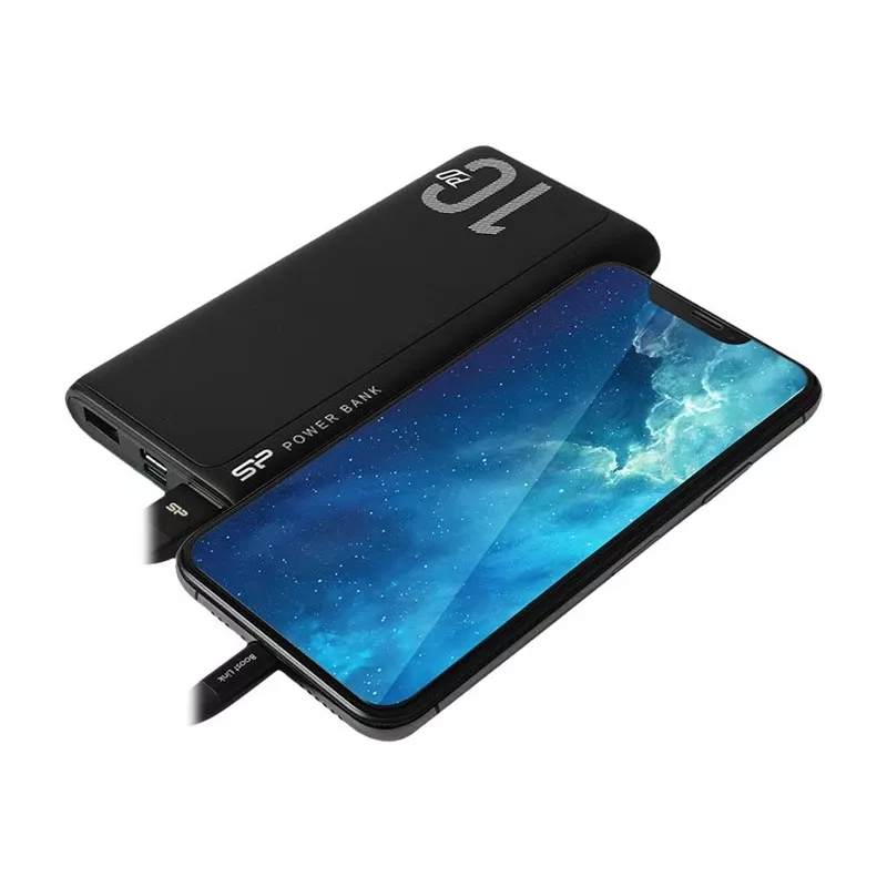 Powerbank Silicon Power QP15 10000 mAh, LiPo, 2x USB-A + 2x USB-C, Micro-USB vstup, čierna