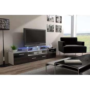 Cama TV stojan EVORA 200 biela/čierna lesklá
