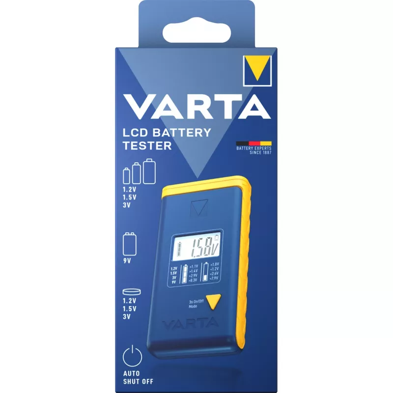 Tester batérií Varta 00893 101 111 LCD digitálny ručný pre AA AAA 9V gombíkové batérie