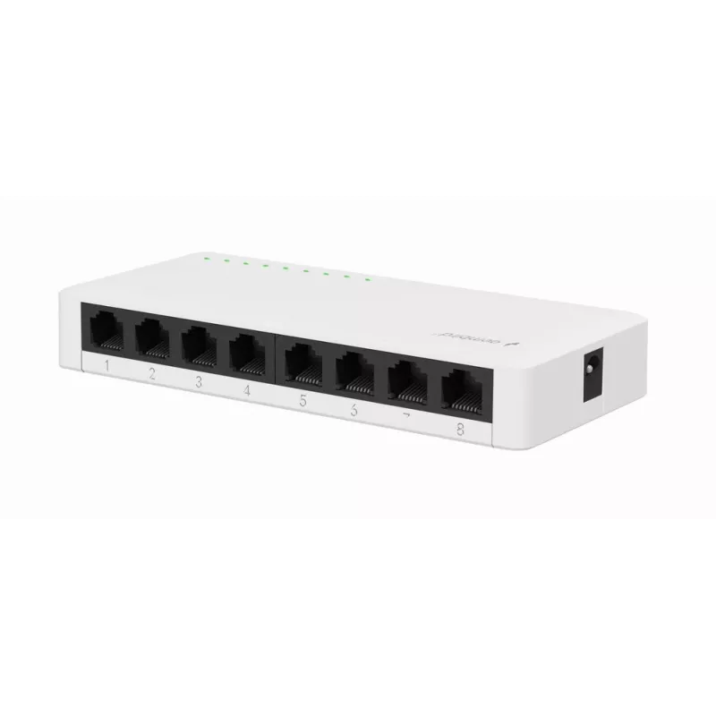 Neupravovateľný switch GEMBIRD NSW-G8-01 – 8× Gigabit Ethernet (10/100/1000), biela, DC 5V
