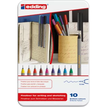 Fixky Fineliner Edding 55 sada s 10 kusmi – jemné 0,3 mm hroty; rôzne farby