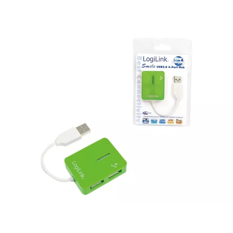 USB hub LOGILINK UA0138 — 4-portový USB 2.0 hub, zelený, až do 480 Mbit/s