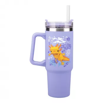 Paladone Minecraft fialový izolovaný pohár so slamkou, 900 ml