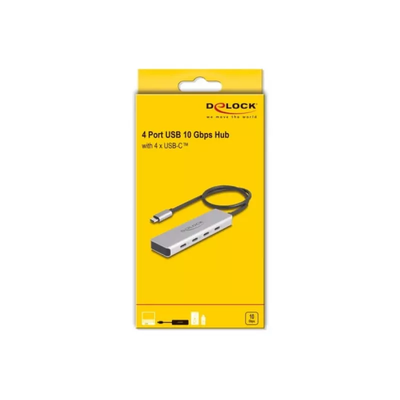 DeLOCK USB Type-C hub 10 Gbps 4 porty hliník sivý