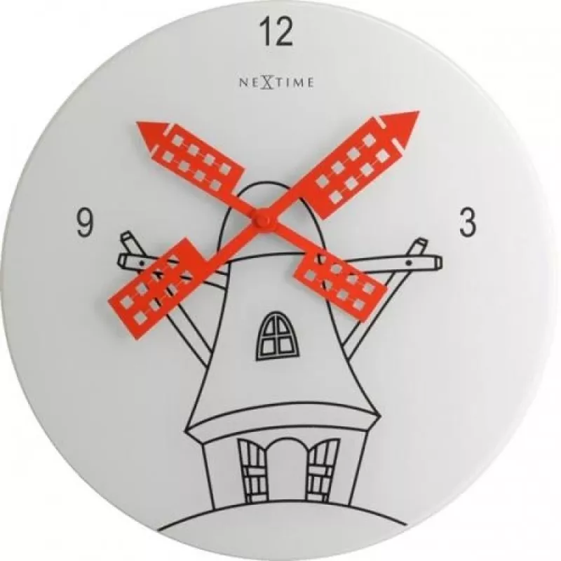 NeXtime hodiny 8807 Windmil, Ø30 cm, nástenné, biele/čierne/červené