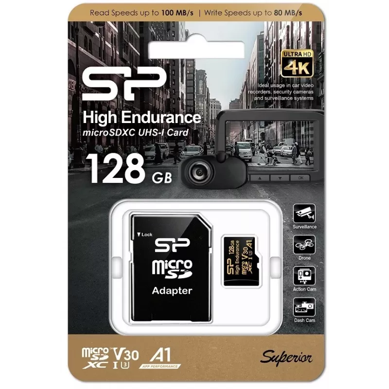 SILICON POWER MICROSDXC HIGH ENDURANCE 128GB V30 + ADAPTÉR
