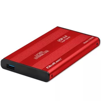 Puzdro na HDD/SSD QOLTEC 51860 pre 2,5-palcové SATA-III disky, USB Type-A, 5 Gbit/s, hliník, červená