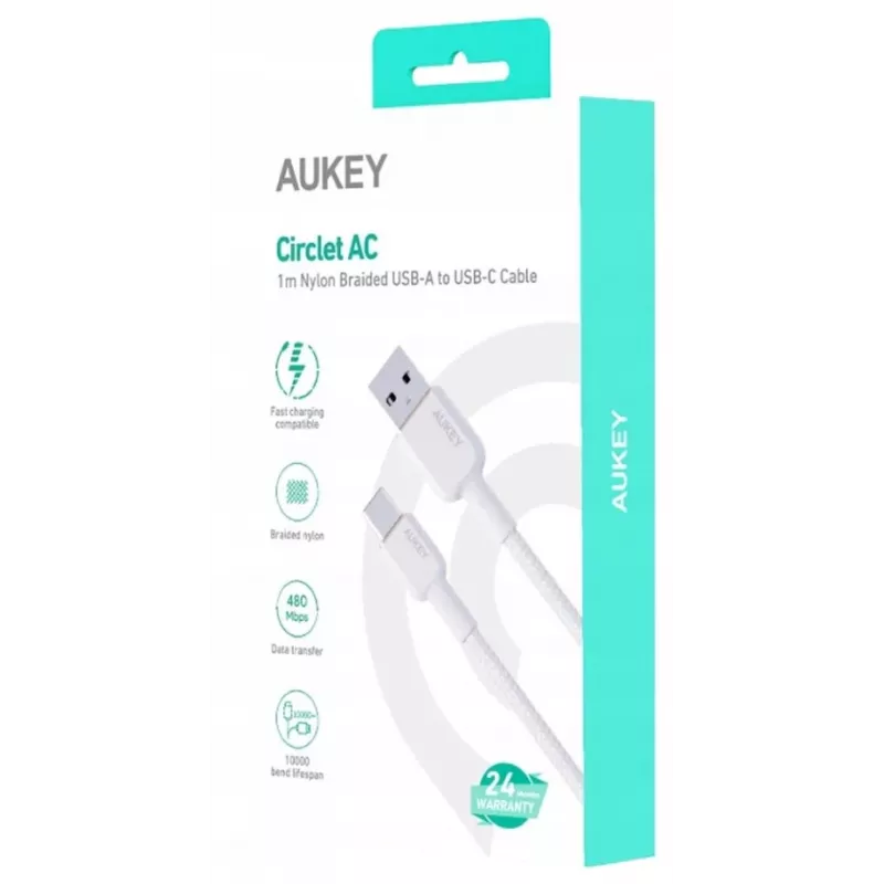 AUKEY CB-NAC1 biely nylonový kábel USB-C na USB-A