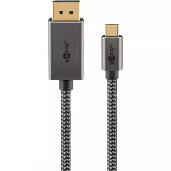 USB adaptérový kábel, USB-C konektor samec > DisplayPort konektor samec, 4K 60 Hz (čierna/strieborná, 2 metre, pletený kábel)