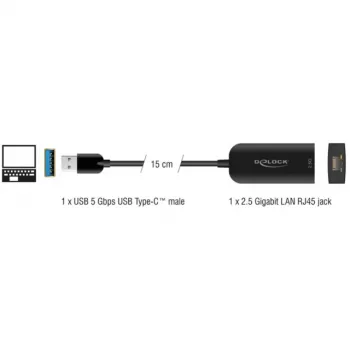 DeLOCK 66045 adaptér USB 5 Gbps Type-A na 2,5 Gigabit LAN RJ45 čierny