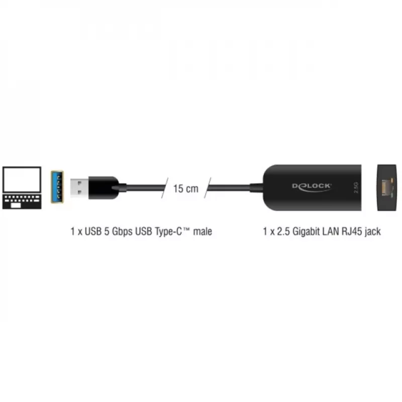 DeLOCK 66045 adaptér USB 5 Gbps Type-A na 2,5 Gigabit LAN RJ45 čierny