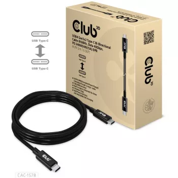 CLUB3D USB4 Gen3x2 Type-C obojsmerný kábel 8K60Hz, dáta 40Gbps, PD 240W(48V/5A) EPR M/M 2m / 6.56ft