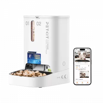 Automatický dávkovač krmiva PETKIT YumShare Dual-hopper 2 s kamerou, kapacita 5 L, ABS a nehrdzavejúca oceľ 304, biela