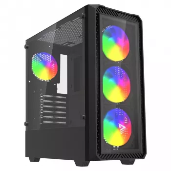 PC skriňa Cube SAVIO Noctis Glass RGB — čierna, ATX/Micro-ATX, 210×410×450 mm, 3×120 mm predné ventilátory