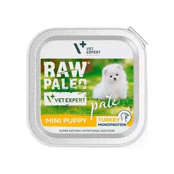 Mokré krmivo pre psov VETEXPERT RAW PALEO Pate Mini Turkey 150 g — receptúra pre šteniatka malých plemien, bez obilnín a sóje