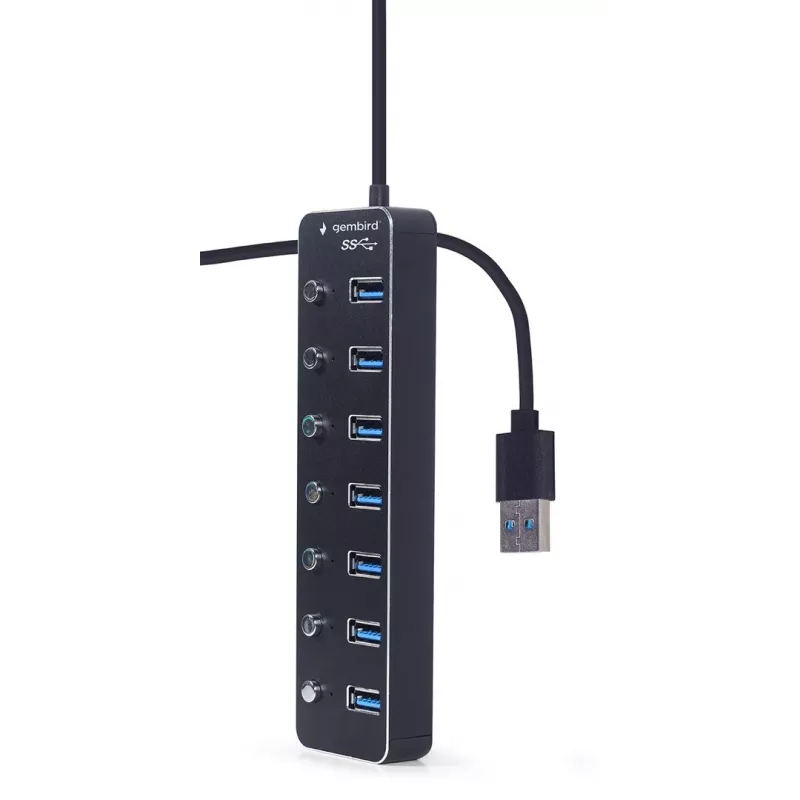 USB hub Gembird UHB-U3P7P-01, 7-port USB 3.2 Gen 1 (Type-A), 0,24 m kábel, čierny