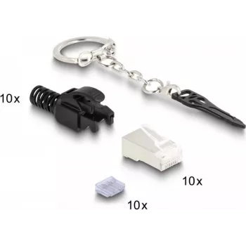 DeLOCK RJ45 modulárny konektor samec Cat.6A uzamykateľný 10 ks sada čierna metalická konektor samec