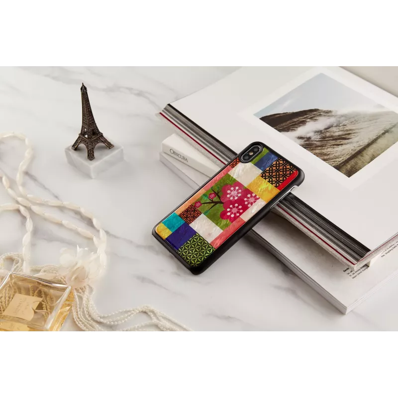 Ochranné puzdro na smartphone iKins pre iPhone XS Max – vzor čerešňových kvetov, čierna