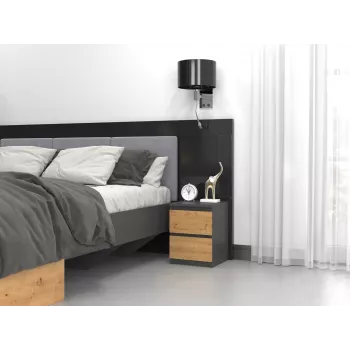 Nočný stolík Topeshop M2 ANTRACYT/ARTISAN 2 zásuvky antracit dub drevo