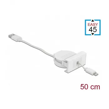 Kábel DeLOCK Easy 45 modul USB 2.0 zasúvací kábel USB Type-A na 8 Pin Lightning konektor samica biely