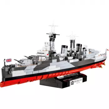 Stavebná hračka Cobi HMS Belfast model v mierke 1:300 COBI-4844, výstavná stavba historického ľahkého krížnika Royal Navy