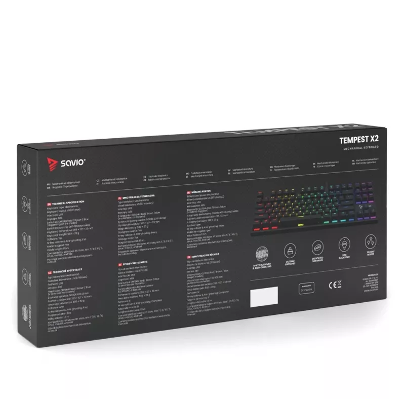 Savio mechanická klávesnica RGB Tempest X2 Outemu Brown